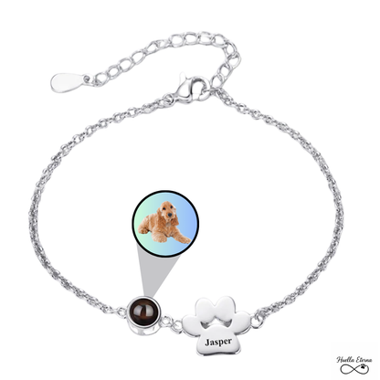 Pulsera personalizada con foto proyectada de tu mascota y huella grabada con su nombre