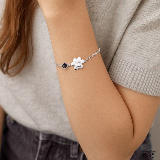 Pulsera personalizada con foto proyectada de tu mascota y huella grabada con su nombre