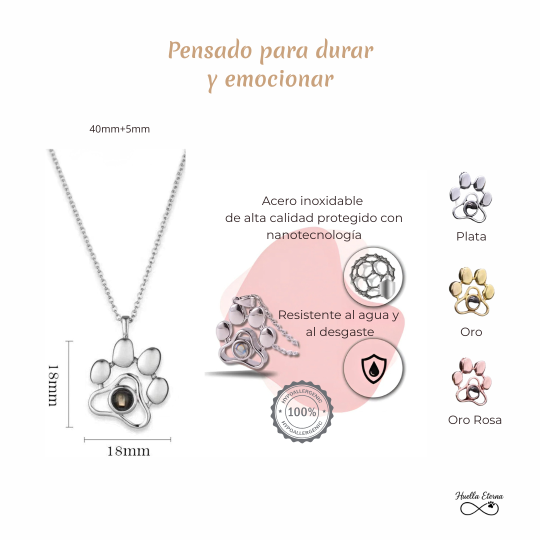 Colgante personalizado con foto proyectada de tu mascota – Diseño en forma de huella