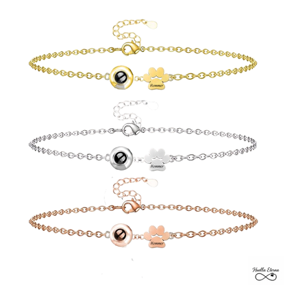 Pulsera personalizada con foto proyectada de tu mascota y huella grabada con su nombre
